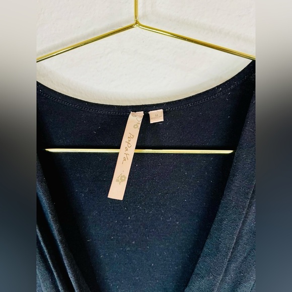 Papaya Black Plunge V Neck Short Sleeve Top Y2K Minimalist Size Medium Polyester - Picture 3 of 6